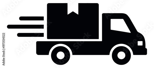 Flat style illustration of a delivery truck depicting fast shipping for e-commerce