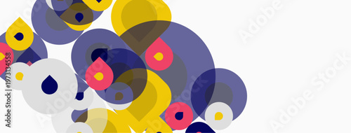 Abstract colorful circles overlap, creating dynamic visual composition. Shapes vary size, hue, offering modern aesthetic.