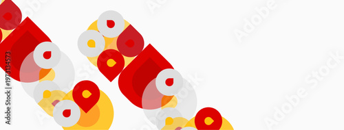 Abstract geometric shapes, red, yellow, white. Diagonal composition, simple design, modern aesthetic. Minimalist pattern, clean lines, bright colors.