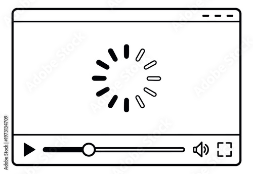 Line art illustration of a video player depicting loading for web design