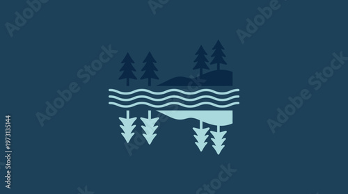 Minimalist Landscape with Water and Trees