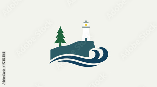 Minimalist Lighthouse on Coastal Cliff Graphic