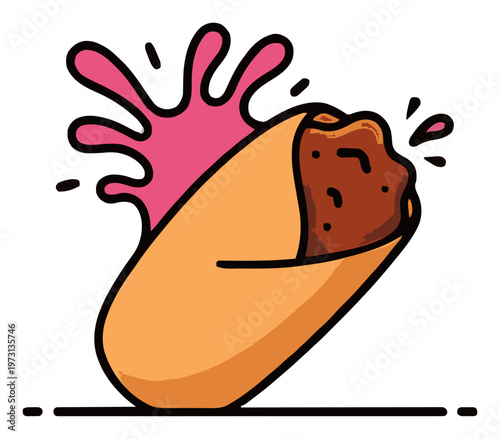 Line art beef chimichanga icon low angle. Generative AI
