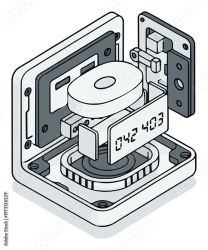 Minimalist line art smart thermostat exploded view. Generative AI