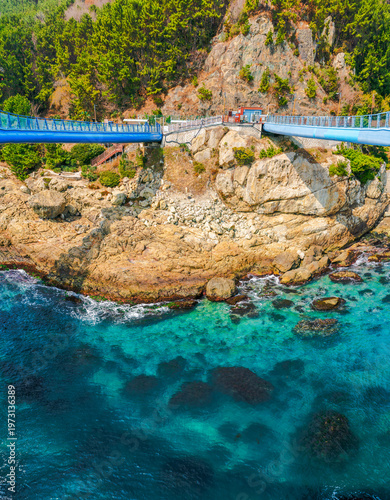 Cheongsapo Daritdol Skywalk Over Turquoise Ocean, Haeundae Blueline Park, South Korea