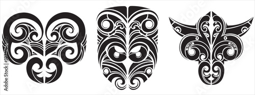 Three intricate maori carvings traditional polynesian art and cultural heritage displayed in black and white