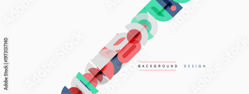 Abstract geometric shapes overlap, creating dynamic visual effect. White background enhances colorful design elements. Modern, minimalist style.