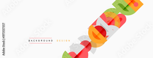 Abstract geometric shapes overlap, creating colorful design. Minimalist style with text elements background, design. Clean, modern aesthetic.