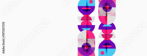 Abstract graphic design features repeating purple shapes over white background. Minimalist composition, vibrant colors, modern aesthetic.