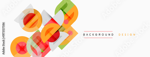 Abstract geometric shapes overlap, creating vibrant visual interest. Minimalist design with soft color palette. Clean, modern aesthetic.