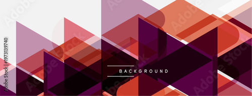 Abstract geometric shapes overlap, creating vibrant color blocks. Design features purple, pink, orange hues. Minimalist text reads BACKGROUND.