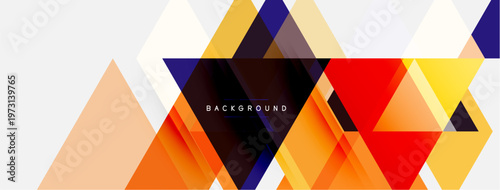 Abstract geometric design. Overlapping triangles create dynamic, colorful composition. Modern aesthetic, suitable for backgrounds or banners.