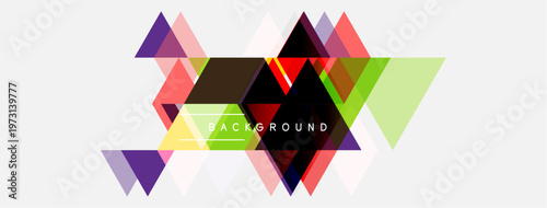 Abstract geometric design. Overlapping triangles create dynamic composition. Bright colors contrast against light backdrop. Modern visual element.