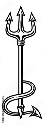 Stylized line art illustration of a demonic trident depicting a symbol of evil and power for halloween and fantasy designs