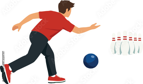Bowling Player Throwing Ball Flat Illustration