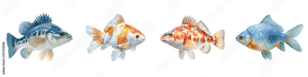Fototapeta premium Goldfish Watercolor Illustration: Set of Four Isolated Designs