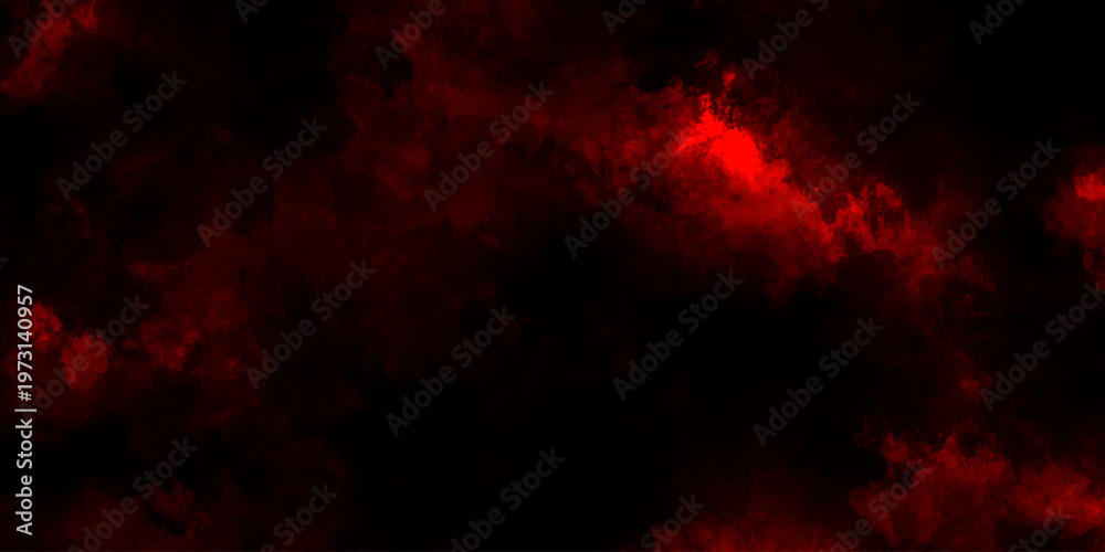 Fototapeta premium Abstract grunge red and black powder explosion cloud on black background. dark red smoke Like cloud wave effect on black. dark fire flame grunge texture background. toned fiery red sky. 