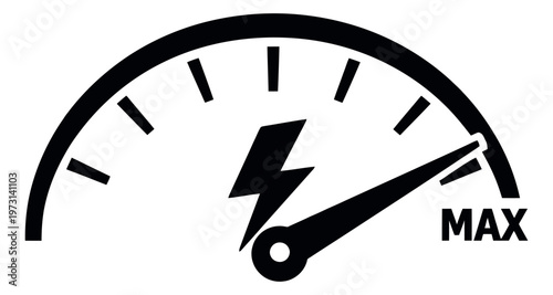 Simple graphic illustration of a power gauge depicting maximum level for performance and energy concepts