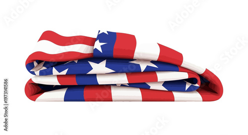 Flat lay illustration of a folded American flag design against a clean white background, presented in a vector art style that conveys a sense of patriotism and national pride on Flag Day