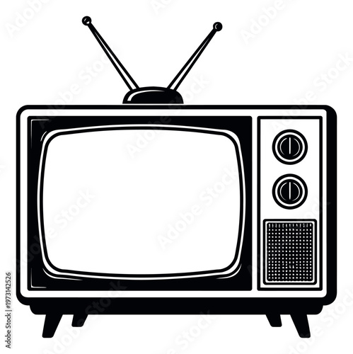Retro hand drawn illustration of a television depicting classic broadcast media for entertainment concepts