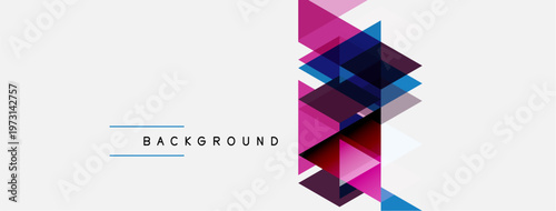 Abstract geometric shapes overlap, creating vibrant color gradients. Minimalist design with text BACKGROUND present. Clean, modern aesthetic.