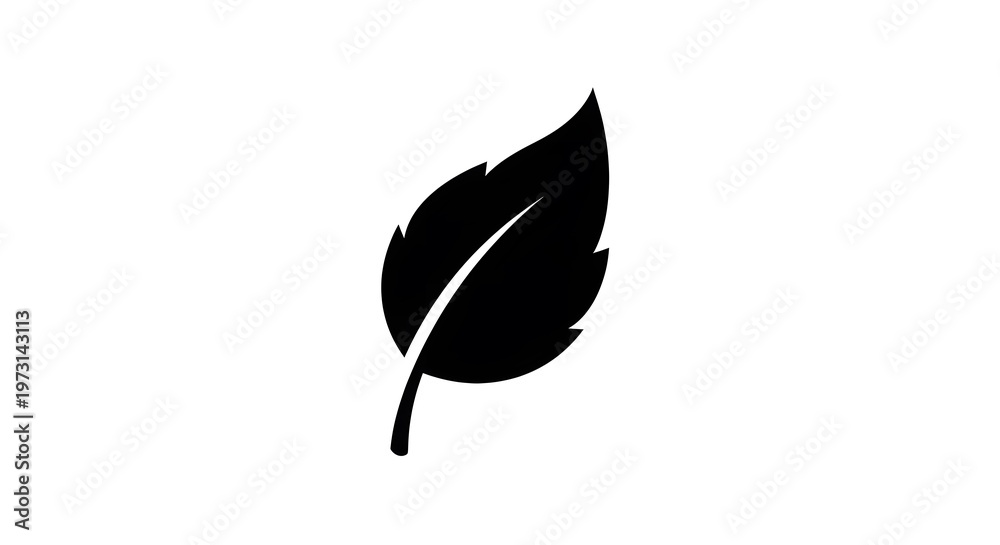Fototapeta premium A minimalist black silhouette of a single serrated leaf isolated on a solid white background