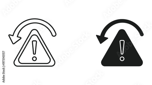 Two warning signs with exclamation marks and curved arrows on a white background