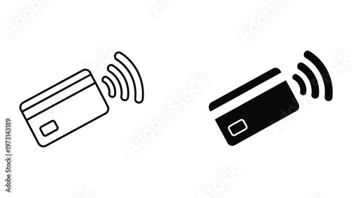 Two contactless payment cards with wireless signals are shown in black and white on a plain background for use in digital and print materials related to finance and technology