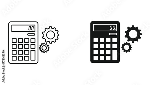 Two calculators with gears on a white background for business and finance concepts