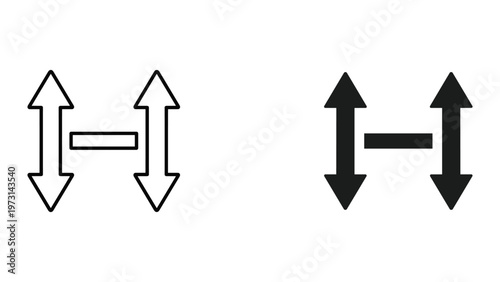 Two identical pairs of opposing arrows pointing up and down with a horizontal line in the middle on a white background