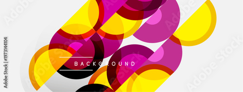 Abstract colorful overlapping circles, shapes create dynamic background. Text reads background. Modern design elements present.