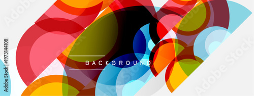 Abstract colorful overlapping circles create dynamic background. Bright hues blend, forming modern visual texture.