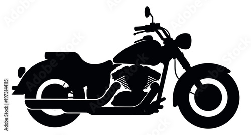 Silhouette illustration of a classic chopper motorcycle depicting an iconic side view for travel and design projects