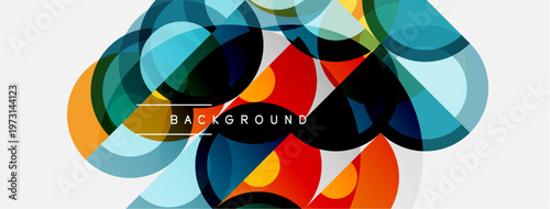 Abstract colorful circles overlap creating dynamic composition. Modern design element for backgrounds, banners, presentations. Bright hues dominate.