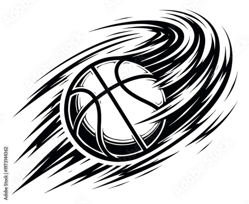 Stylized line art illustration of a basketball depicting dynamic movement for sports design
