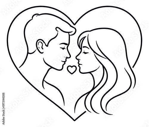 Line art illustration of a loving couple depicting love and connection for romance and valentine's day