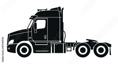 Black Silhouette of Semi Truck Tractor Unit Isolated on White Background