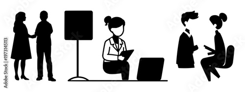 Tutoring one-on-one icon set with solid black design on white background featuring education, instruction, student with teacher and learning