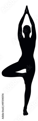 Silhouette illustration of a woman depicting a yoga tree pose for health and wellness