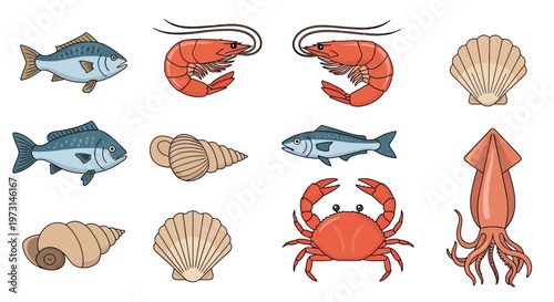 Seafood Shellfish Crustaceans and Fish.