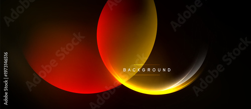 Abstract design features overlapping circles, gradients. Warm colors dominate dark background. Text reads background. Minimalist, modern aesthetic.