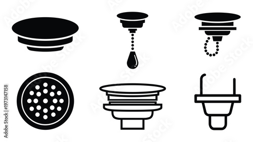 Drainage system elements vector icons for plumbing and bathroom design
