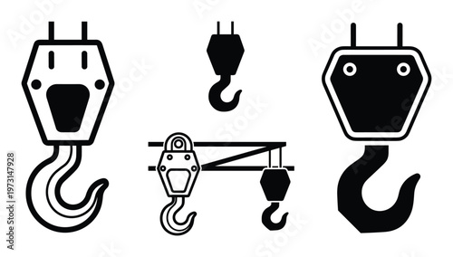 Industrial crane hooks set isolated on transparent background, heavy lifting equipment collection