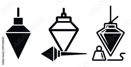 Plumb bob icon set showing construction leveling tools for architecture and professional engineering projects
