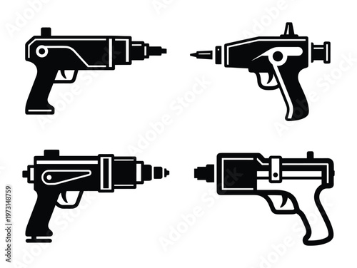 Sci fi space laser gun icons set for game interface design and futuristic weapon technology illustration