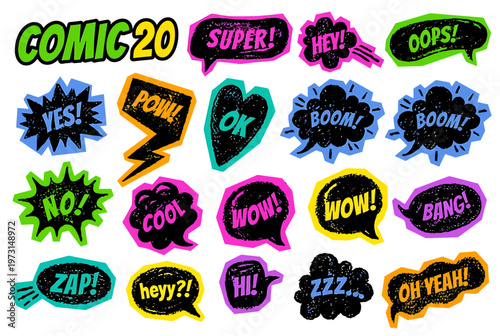 colorful comic speech bubbles with various expressions