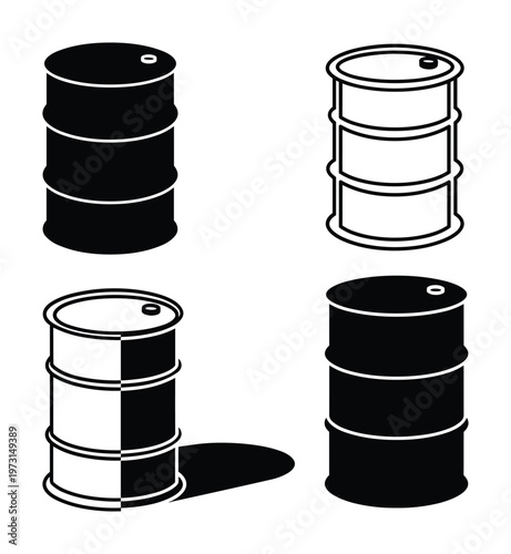 Set of oil barrel icons, oil barrel vector illustration, storage drum symbol, fuel container