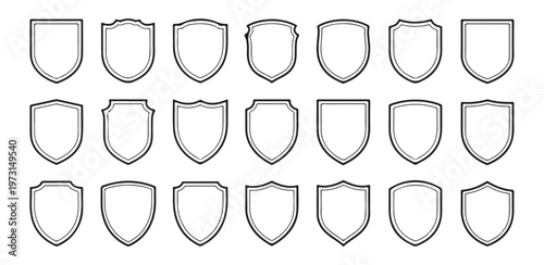 Professional outline shield icons with inner border for heraldic crest frames and secure certificate design.