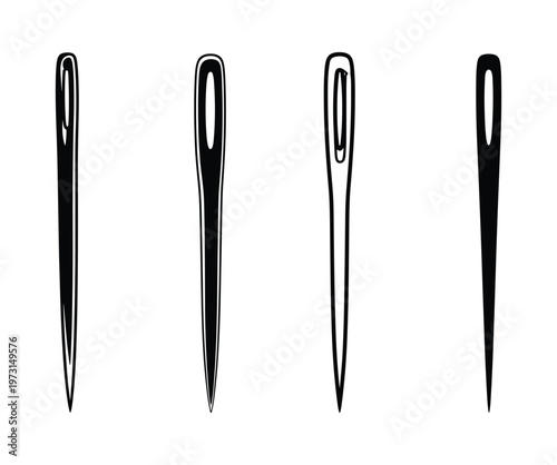Sewing needles set isolated on transparent background, various sizes and shapes for tailoring