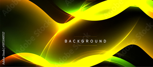Abstract waves, vibrant yellow, green hues. Dynamic flow, modern design. Text reads background centered within composition.